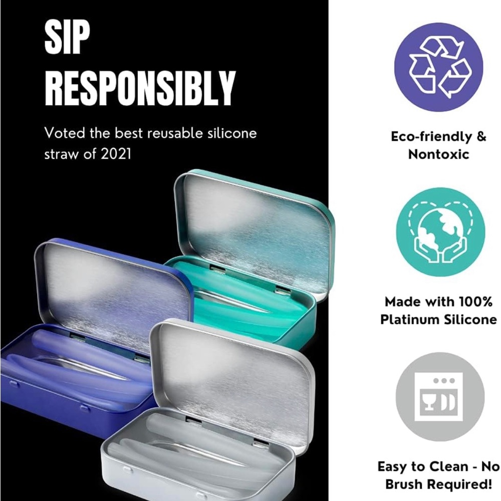 GoSili Reusable X-Long 10.75" Silicone Straw and Travel Case (3 pack) - Picture 5 of 6